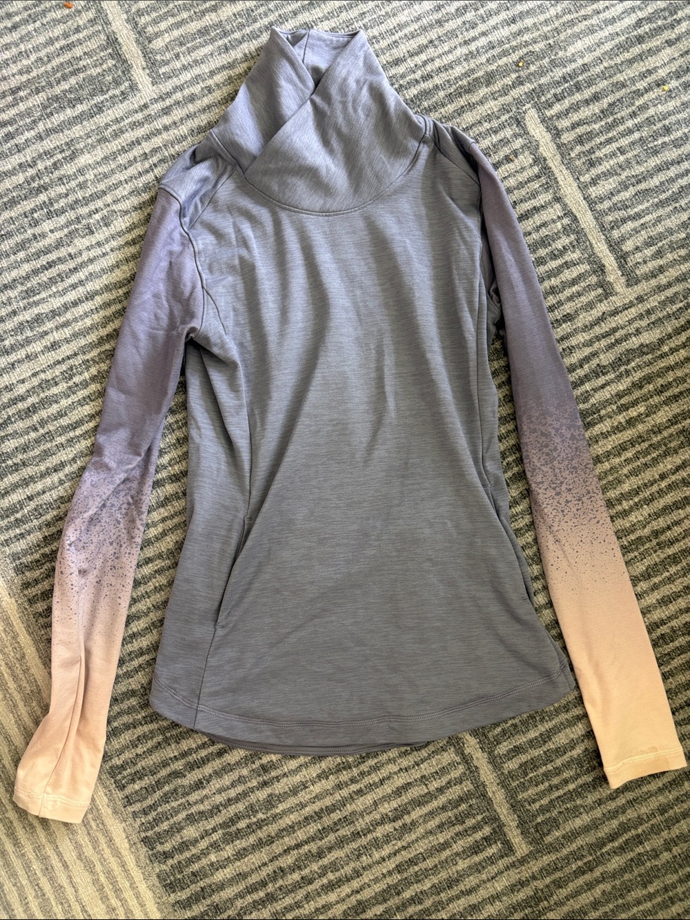 Women's Long-Sleeve Ombre Funnel Neck Top - purple with Pink Sleeves